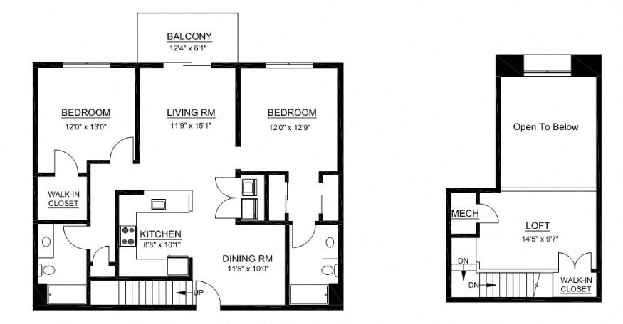 Floor plan for 2 beds, 2 baths, 1504 sqft
